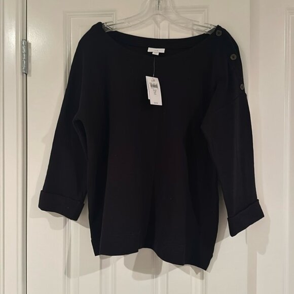 J Jill black roll sleeve button top - Picture 1 of 5